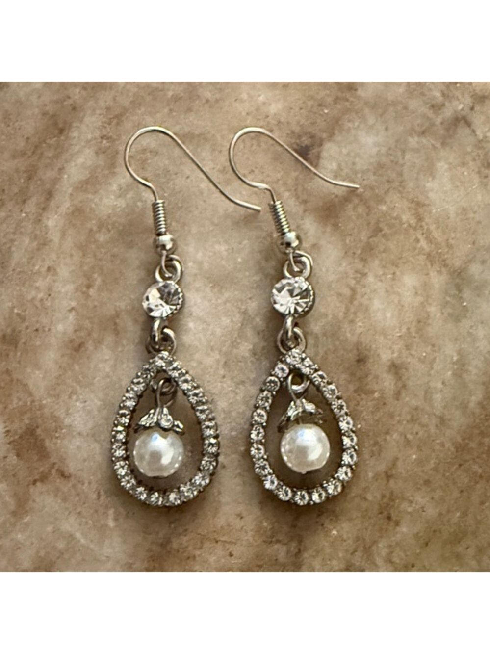 Occasions Silver and White Teardrop Earrings Evening night out Earnings